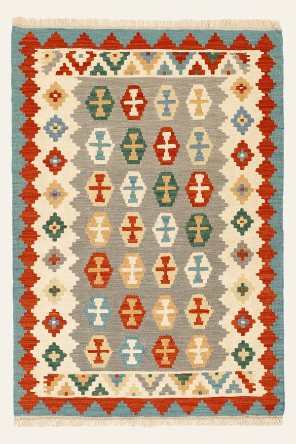 Kelim Teppich Grau Rot