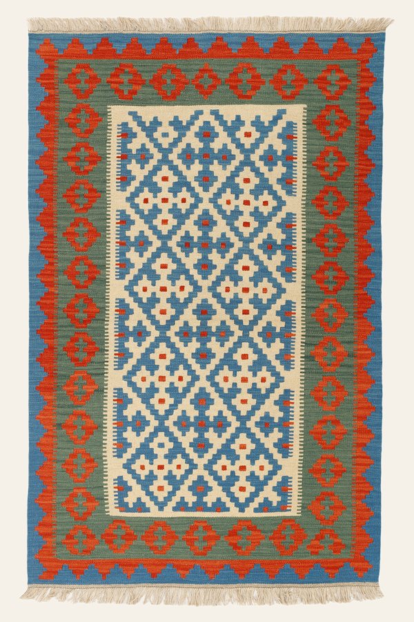 Kelim Teppich Blau Rot, 121 × 186 cm