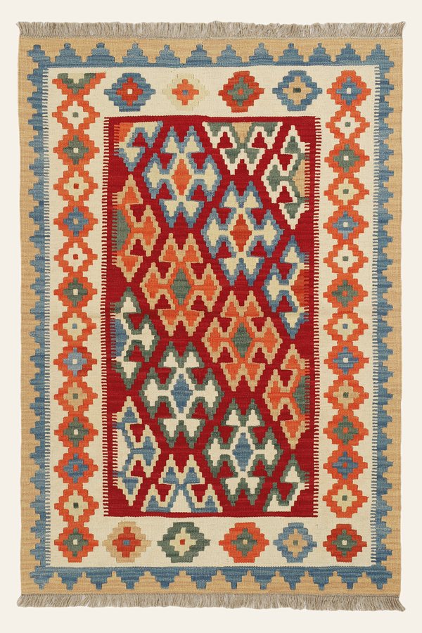 Kelim Teppich Rot Orange, 108 × 154 cm