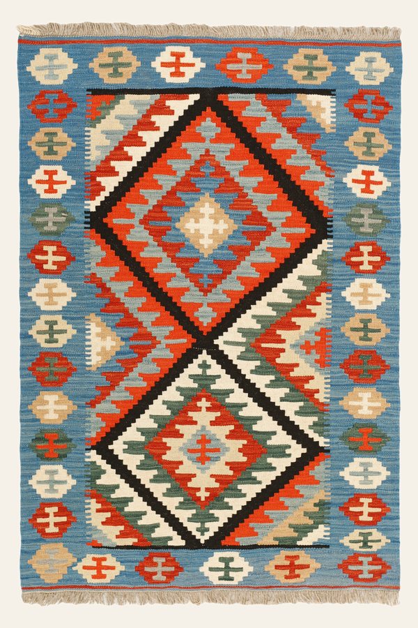 Kelim Teppich Blau Rot, 103 × 151 cm