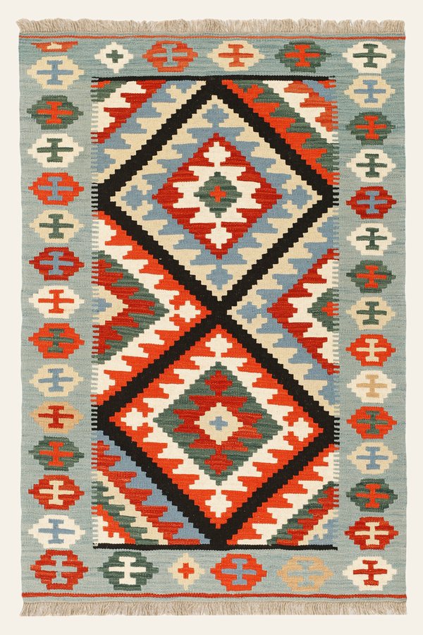 Kelim Teppich Rot Hellblau, 101 × 152 cm
