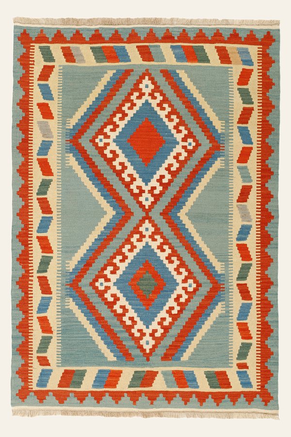 Kelim Teppich Hellblau Rot, 127 × 181 cm