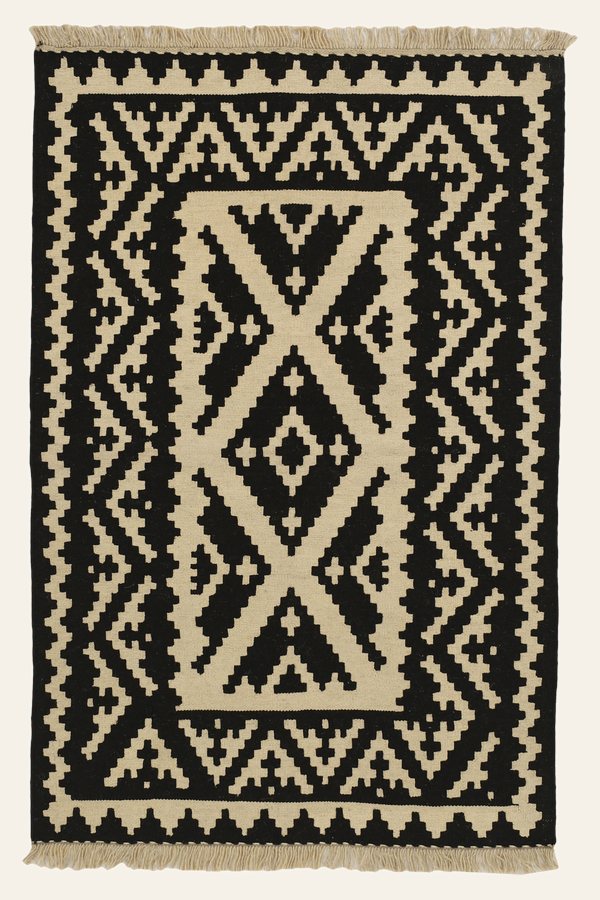 Kelim Teppich Schwarz Creme