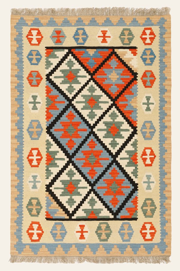 Kelim Teppich Creme Orange, 102 × 152 cm