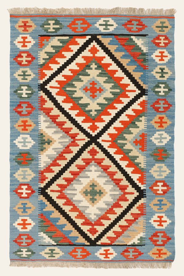 Kelim Teppich Blau Rot, 101 × 150 cm