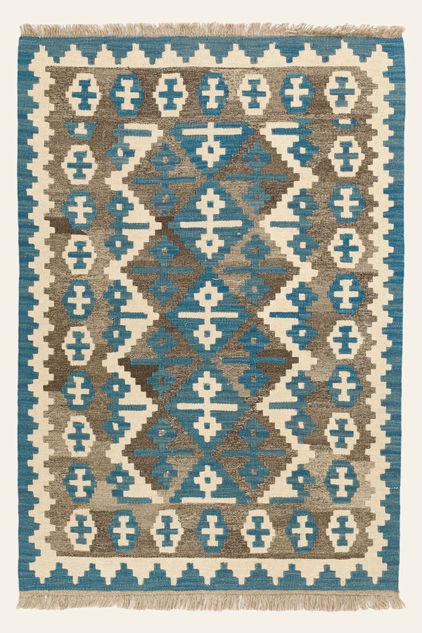Kelim Teppich Blau Grau, 104 × 149 cm
