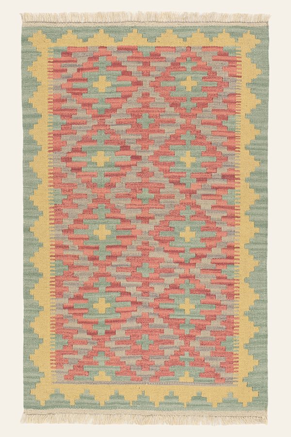 Kleiner Kelim Teppich Rosa Grün, 80 × 129 cm