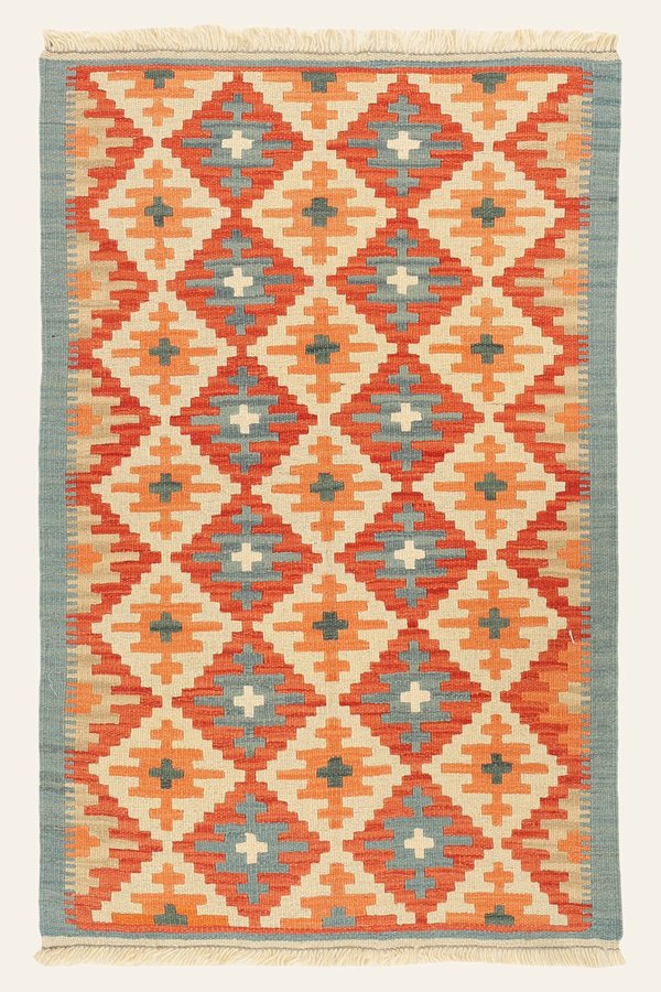 Kleiner Kelim Teppich Rot Creme, 82 × 126 cm