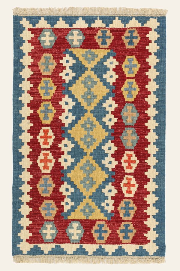Kleiner Kelim Teppich Rot Blau, 80 × 127 cm