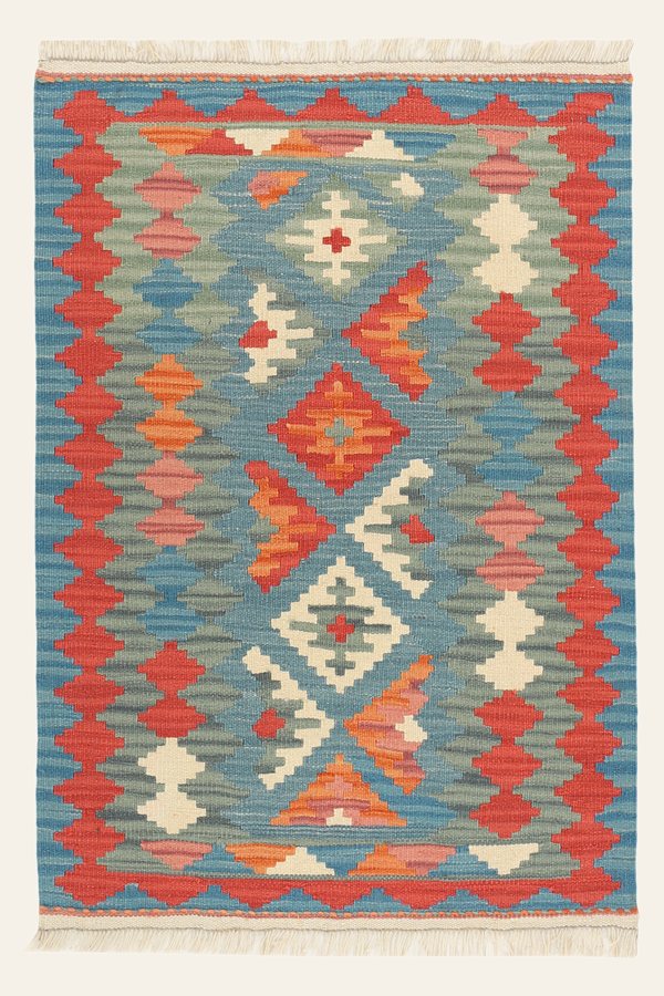 Kleiner Kelim Teppich Blau Rot, 83 × 120 cm