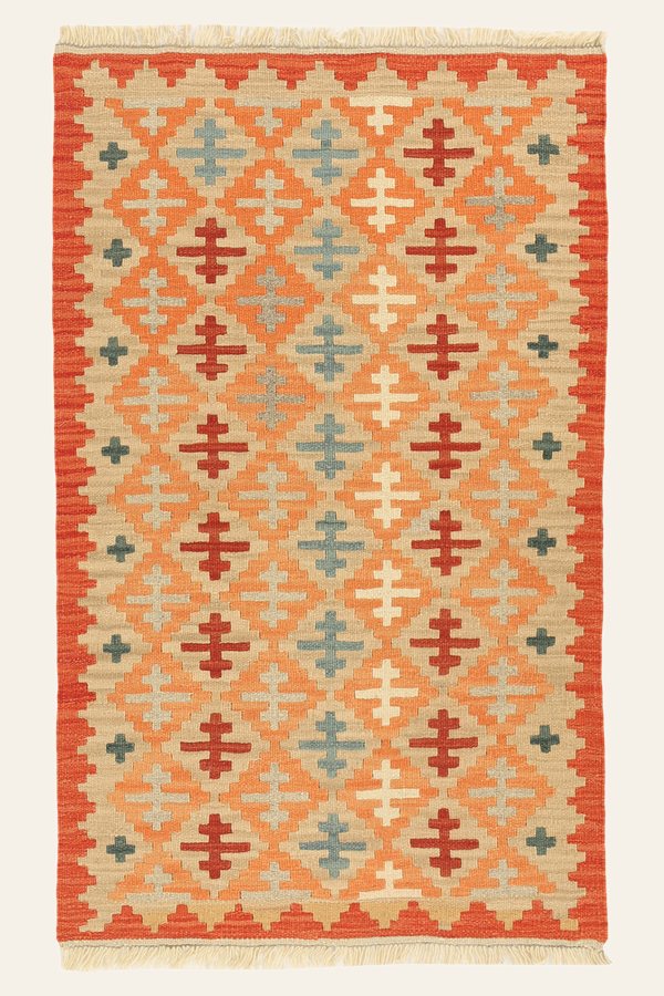 Kleiner Kelim Teppich Orange Beige, 81 × 130 cm