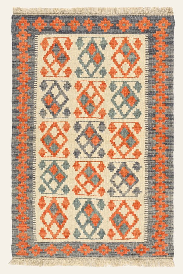 Kleiner Kelim Teppich Creme Orange, 80 × 125 cm