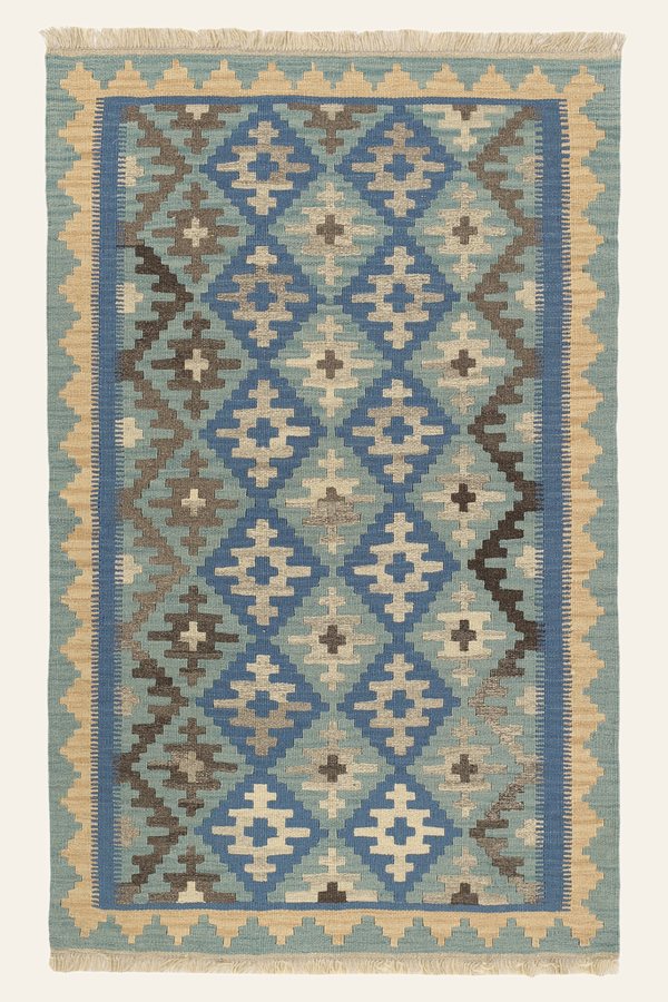 Kelim Teppich Blau Grau, 100 × 160 cm
