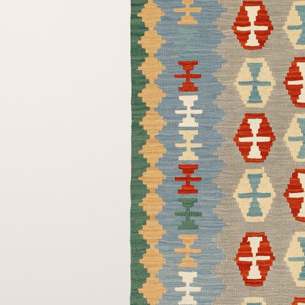 Seitliche Bordüre in Blau, Beige und Grün