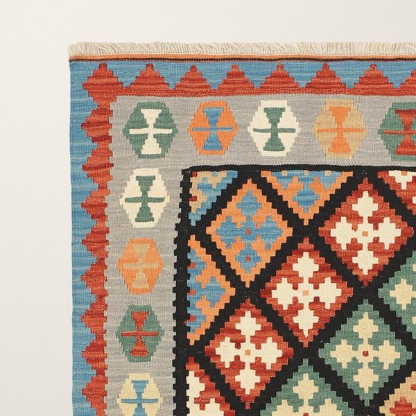 Kilim Rug in Black and Green, view 6