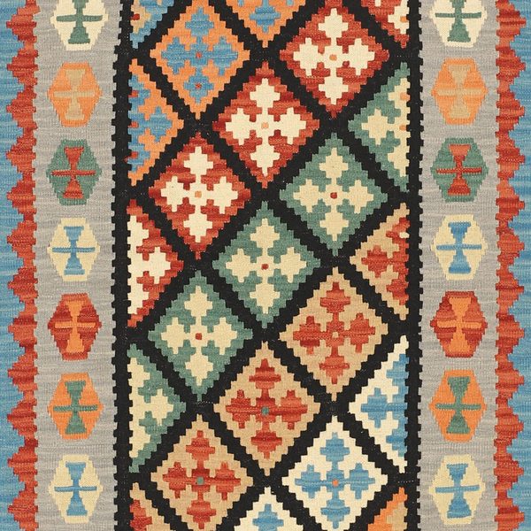Kilim Rug in Black and Green, view 3