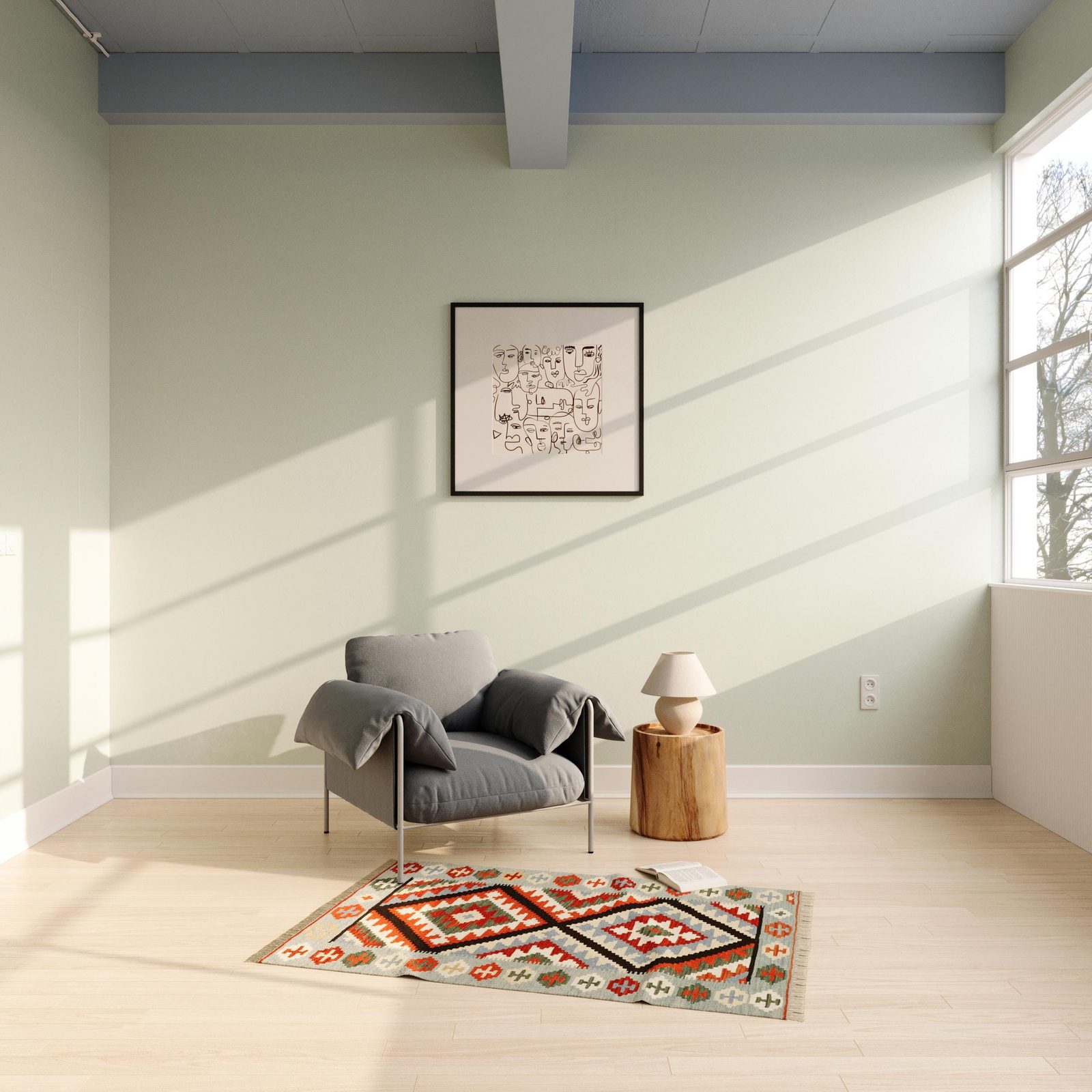 Kilim Rug in Red and Light Blue, view 1