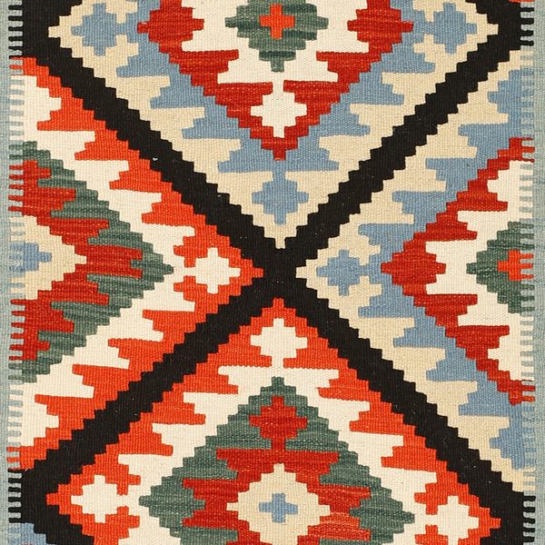 Kilim Rug in Red and Light Blue, view 4
