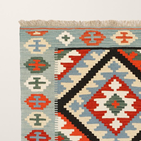 Kilim Rug in Red and Light Blue, view 5