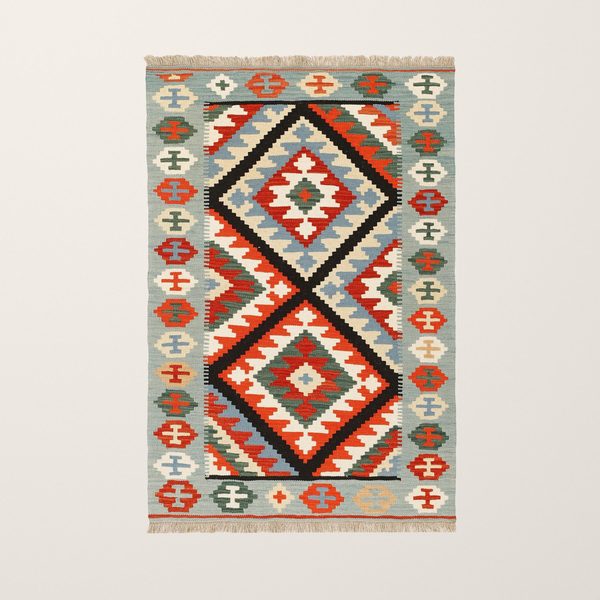 Kilim Rug in Red and Light Blue, view 7