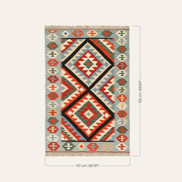 Kilim Rug in Red and Light Blue, view 3