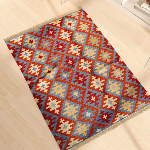 Kilim Rug in Red and Blue, view 2