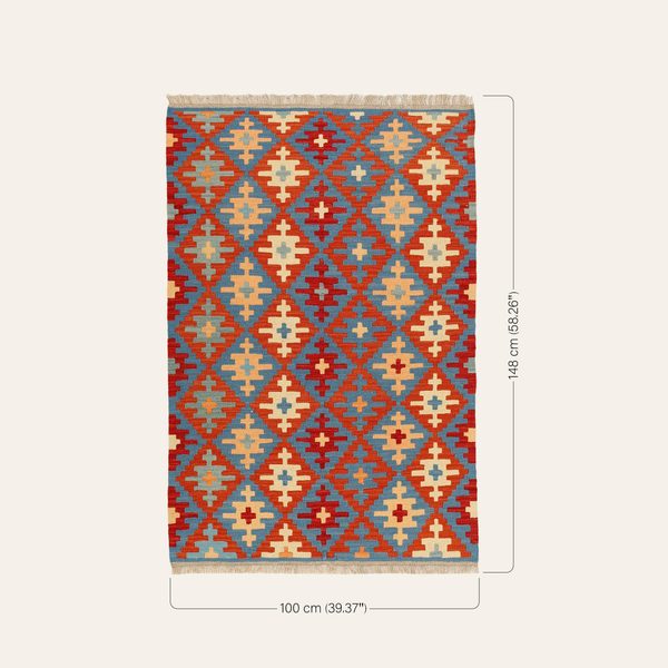 Kilim Rug in Red and Blue, view 3