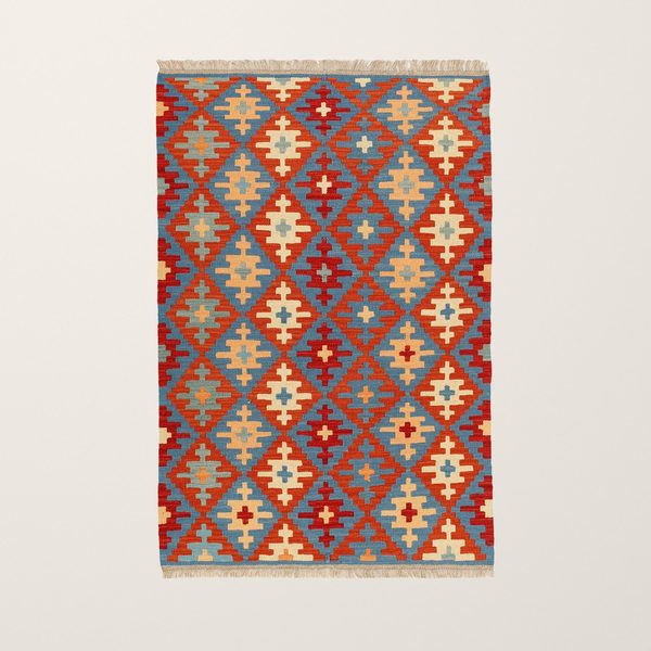 Kilim Rug in Red and Blue, view 7