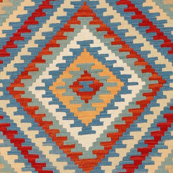 Kilim Rug in Blue and Red, view 6