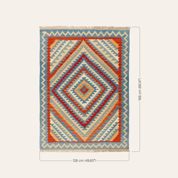 Kilim Rug in Blue and Red, view 3