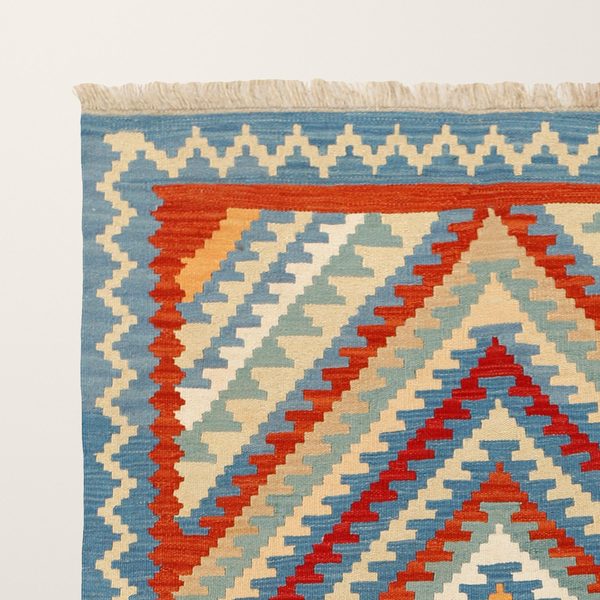 Kilim Rug in Blue and Red, view 5