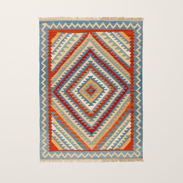 Kilim Rug in Blue and Red, view 7