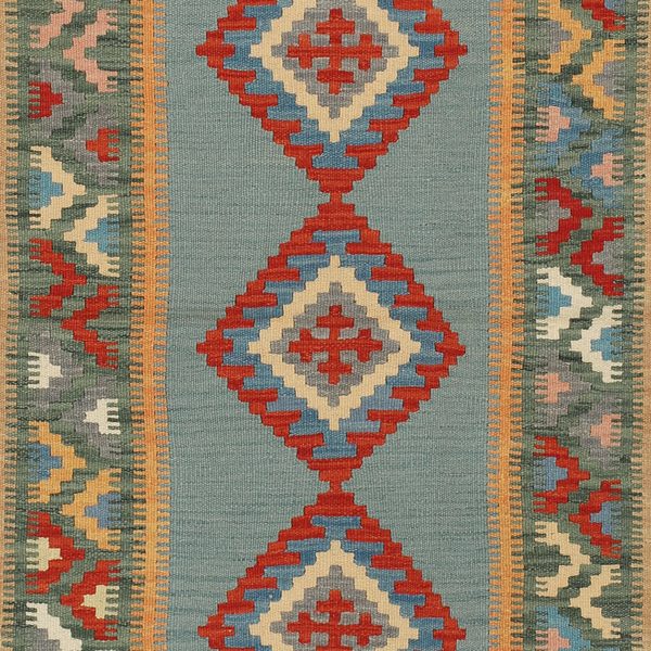 Kilim Rug in Light Blue and Red, view 6