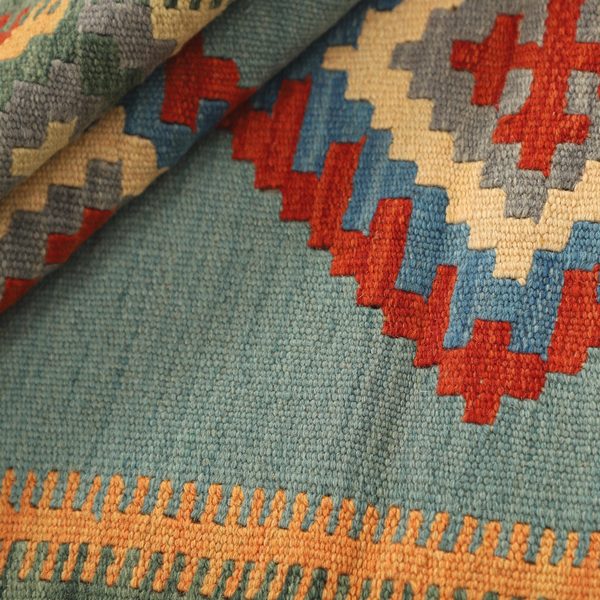 Kilim Rug in Light Blue and Red, view 5