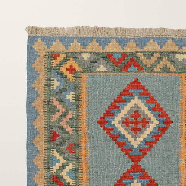 Kilim Rug in Light Blue and Red, view 4