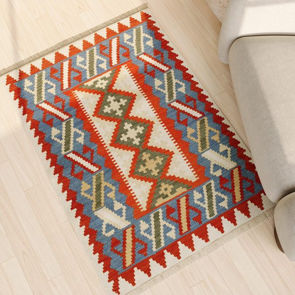 Kilim Rug in Red and Blue, view 2