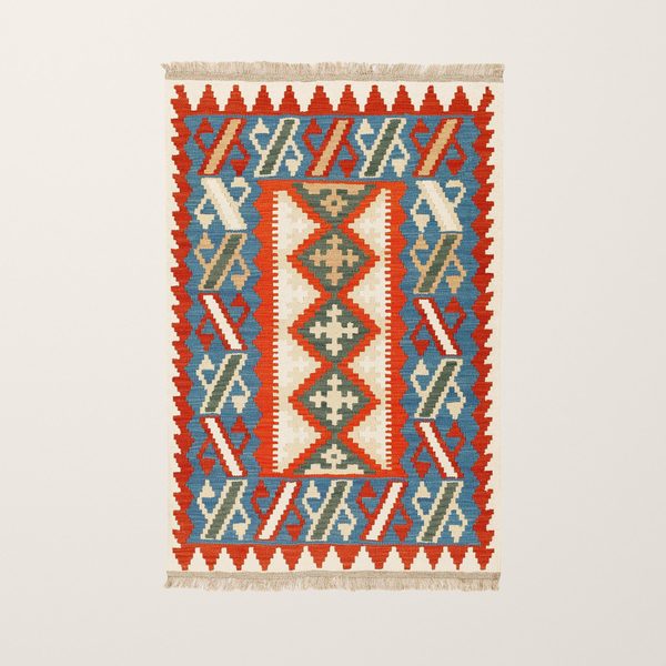 Kilim Rug in Red and Blue, view 7