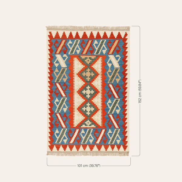 Kilim Rug in Red and Blue, view 3
