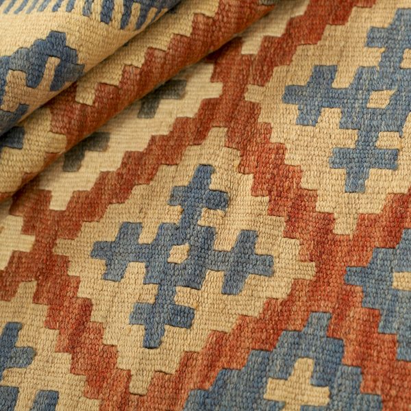 Gefalteter Kelim, Terrakotta, Beige und Blau