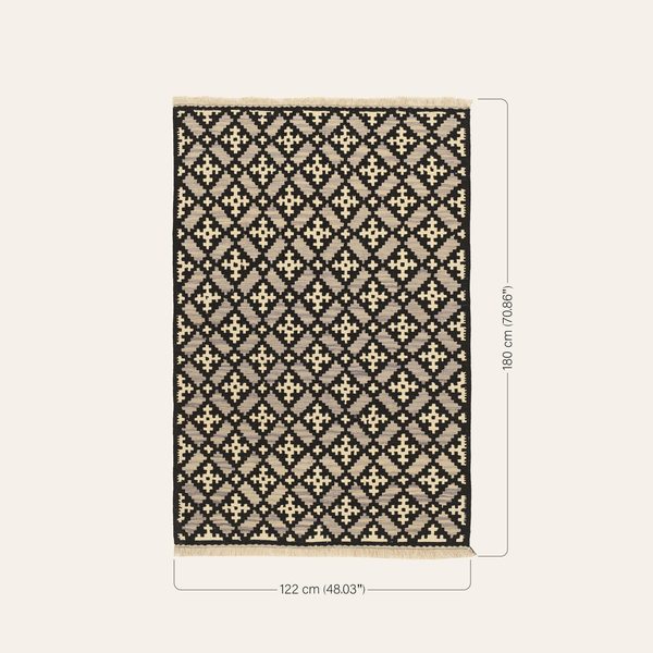 Kilim Rug in Black and Cream, view 4