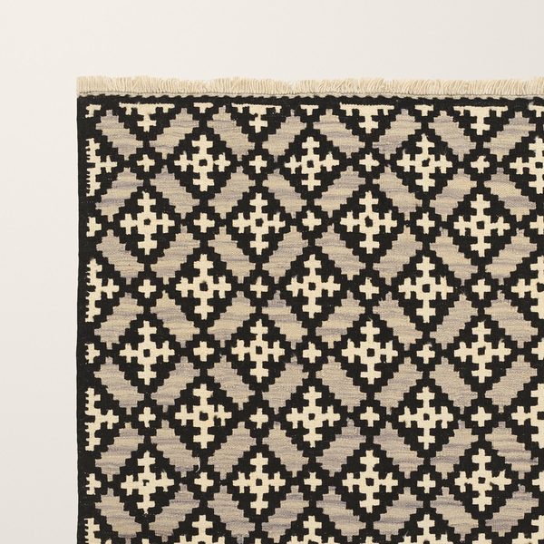 Kilim Rug in Black and Cream, view 5
