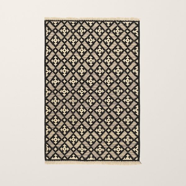 Kilim Rug in Black and Cream, view 8