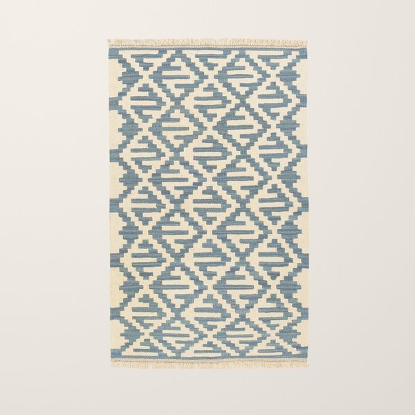 Small Kilim Rug in Blue and Cream, view 9