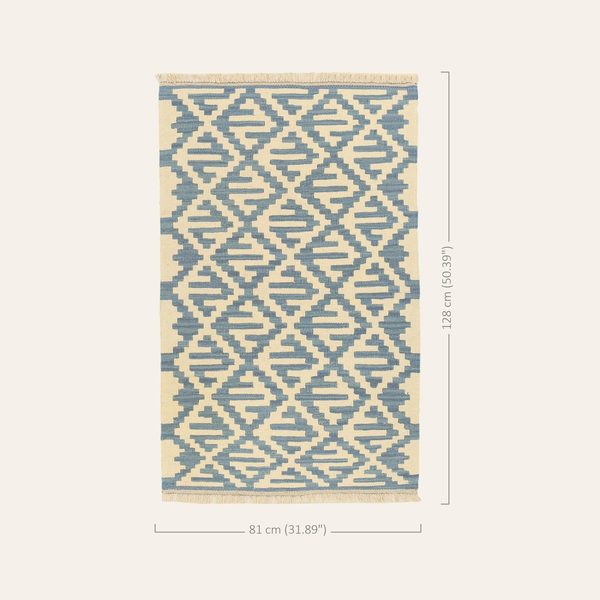 Small Kilim Rug in Blue and Cream, view 2