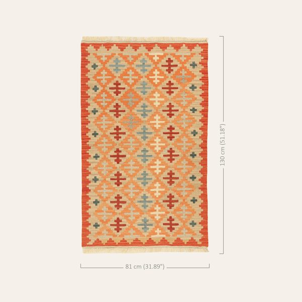 Small Kilim Rug in Orange and Beige, view 3