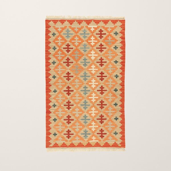 Small Kilim Rug in Orange and Beige, view 8