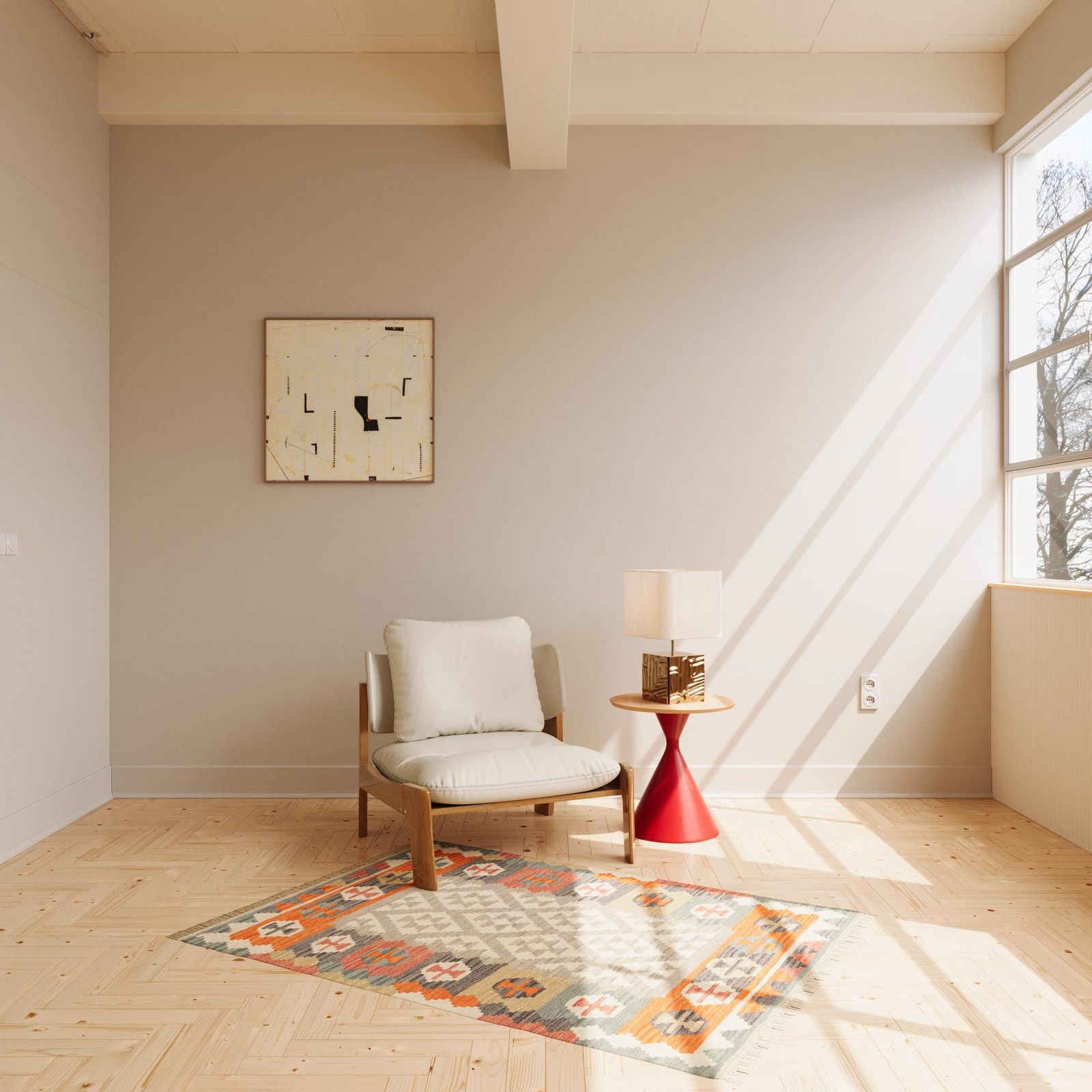 Kilim Rug in Grey and Orange, view 1