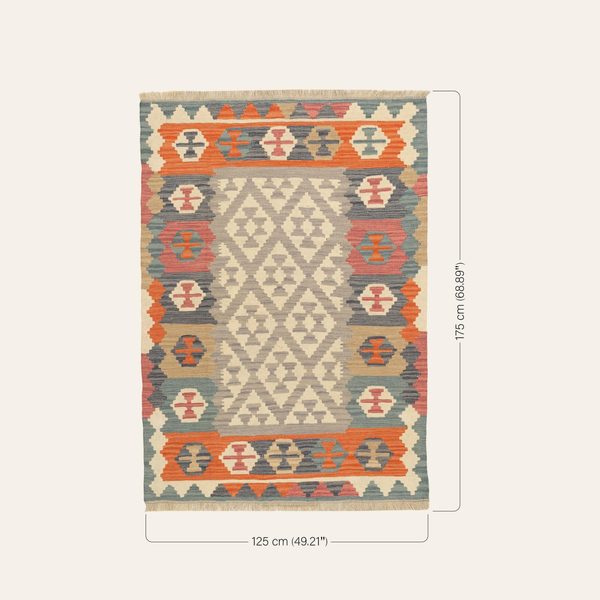 Kilim Rug in Grey and Orange, view 3