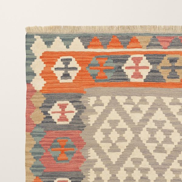 Kilim Rug in Grey and Orange, view 4