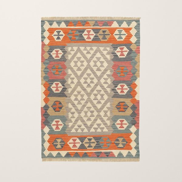 Kilim Rug in Grey and Orange, view 7